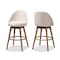Baxton Studio Carra Beige Upholstered Walnut-Finished Wood Swivel Bar Stool, PK2 157-9651 - alternate 1